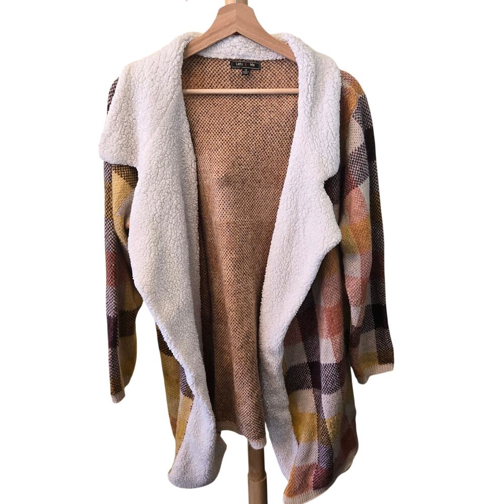 Lety & Me 1X Fleece Collar Brown Plaid Cardigan/Jacket [0271] - Picture 2 of 10